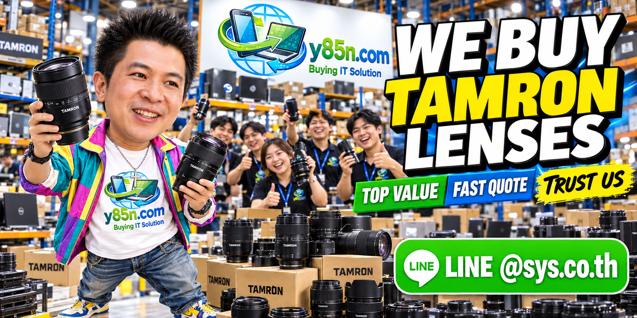 Busy Y85N.com warehouse buying Tamron lenses in Thailand