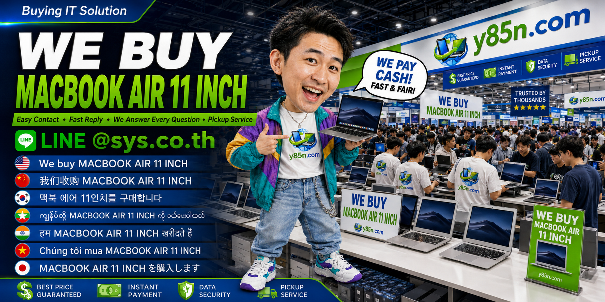 Y85N.com MacBook Air 11 Inch buying contact banner with LINE at sys.co.th
