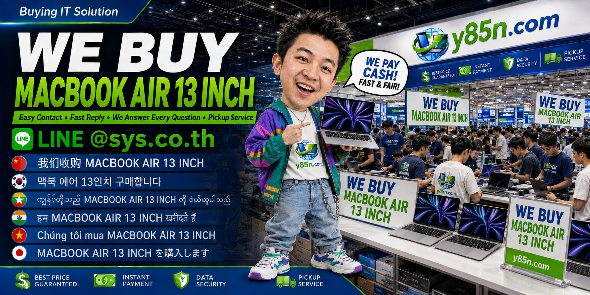 Y85N.com MacBook Air 13 inch contact banner with LINE sys.co.th