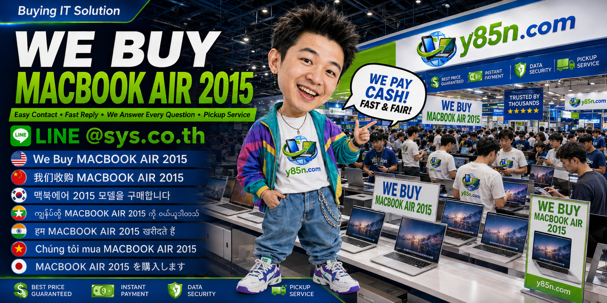 Y85N.com MacBook Air 2015 buying contact banner with LINE at sys.co.th