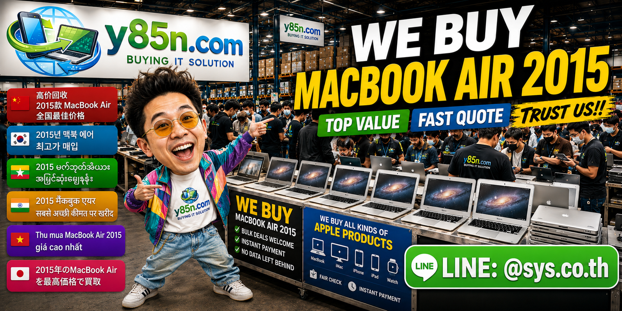 Busy Y85N.com warehouse buying MacBook Air 2015 computers in Thailand