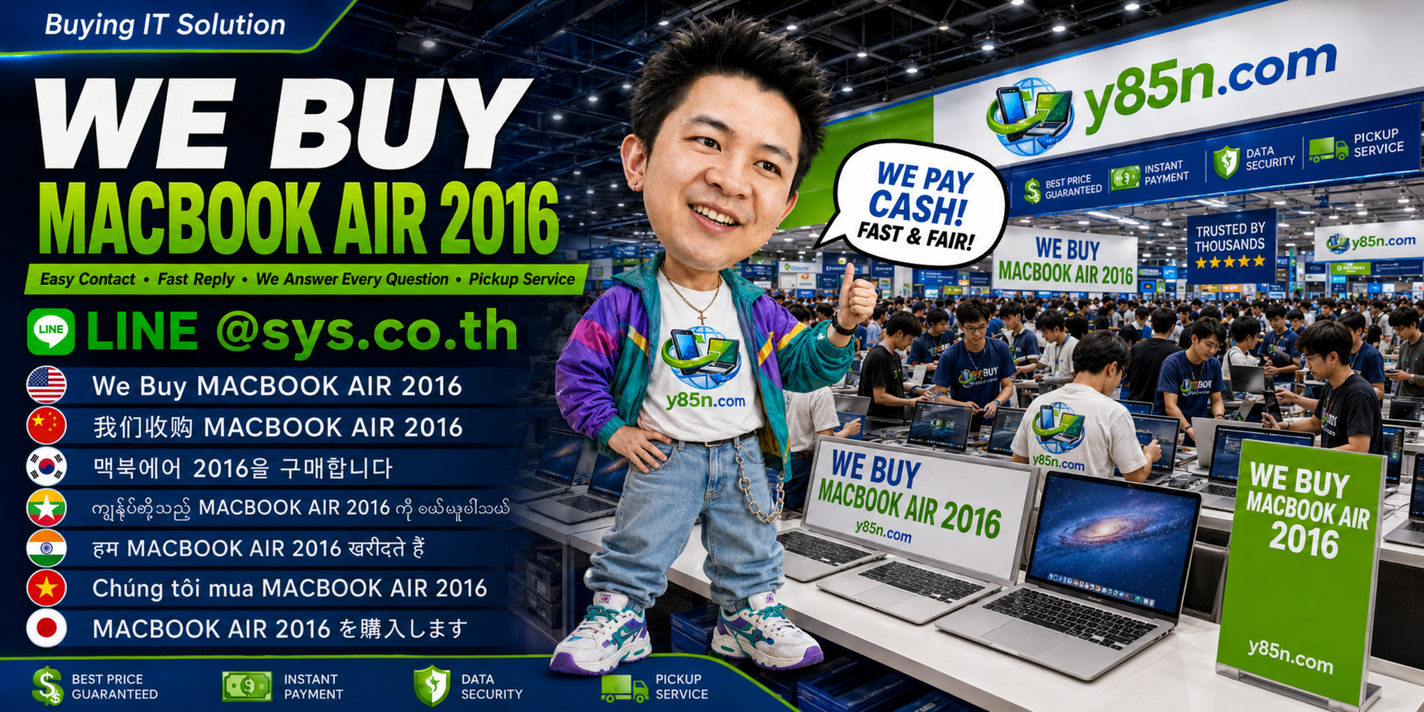 Y85N.com MacBook Air 2016 buying service contact banner with LINE at sys.co.th