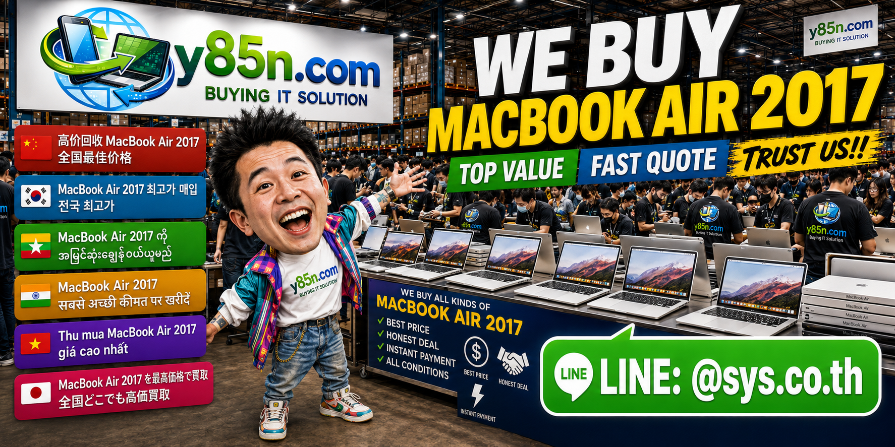 Y85N.com MacBook Air 2017 buying warehouse in Thailand with international seller service