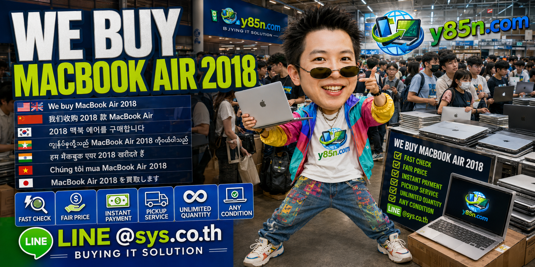 Y85N.com warehouse buying MacBook Air 2018 from private and business sellers in Thailand