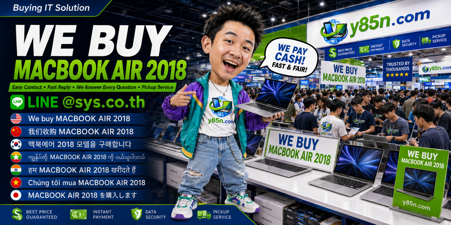 Y85N.com MacBook Air 2018 buying service contact banner with LINE at sys.co.th