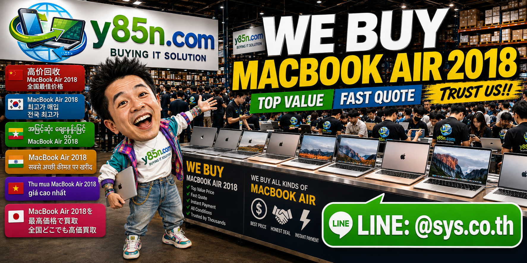 Busy Y85N.com warehouse buying MacBook Air 2018 devices in Thailand