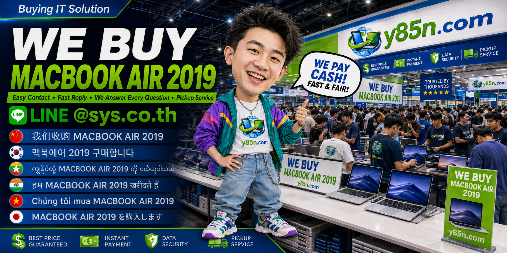 Y85N.com MacBook Air 2019 buying contact banner with LINE at sys.co.th