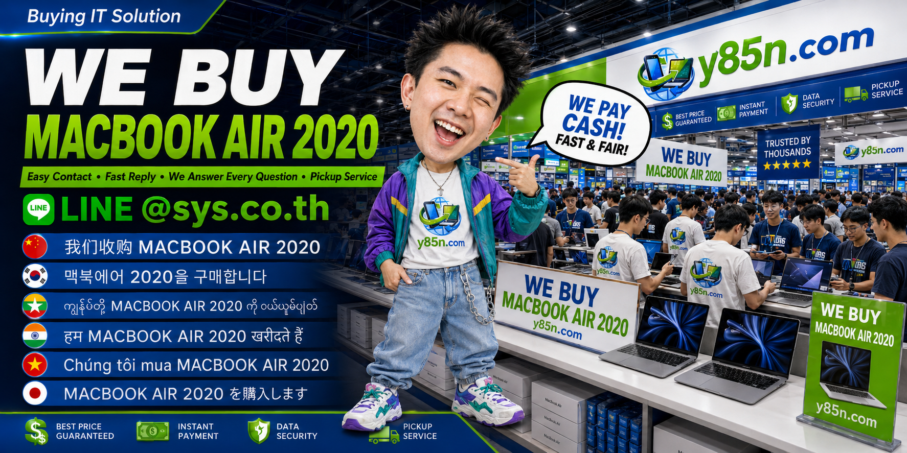Y85N.com MacBook Air 2020 buying contact banner with LINE at sys.co.th