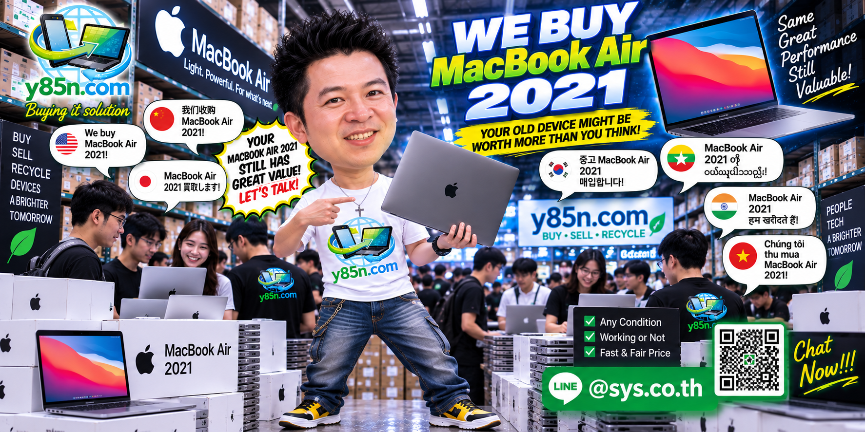 Busy Y85N.com IT warehouse showing an IT equipment buying service in Thailand