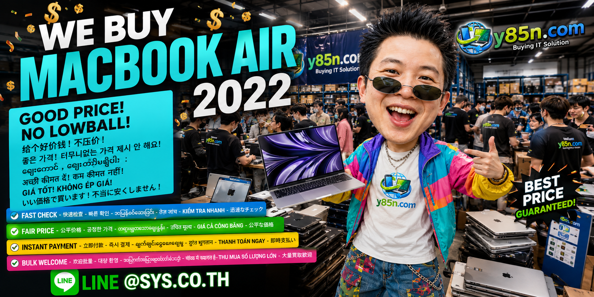 Y85N.com warehouse buying MacBook Air 2022 and related Apple equipment in Thailand
