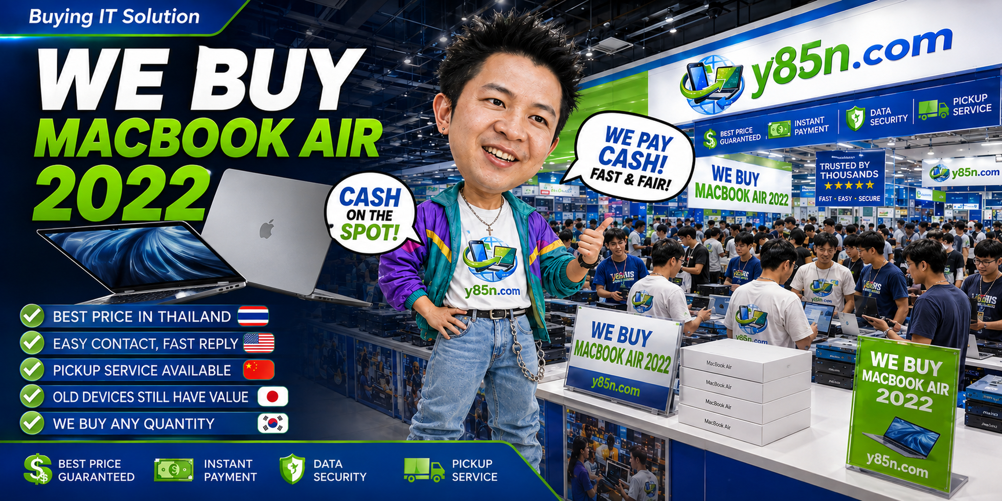 Y85N.com MacBook Air 2022 buying service contact banner with LINE at sys.co.th