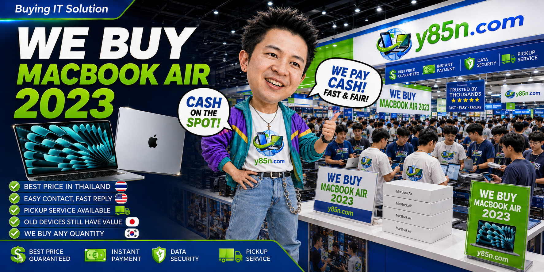 Y85N.com MacBook Air 2023 contact banner with LINE sys.co.th