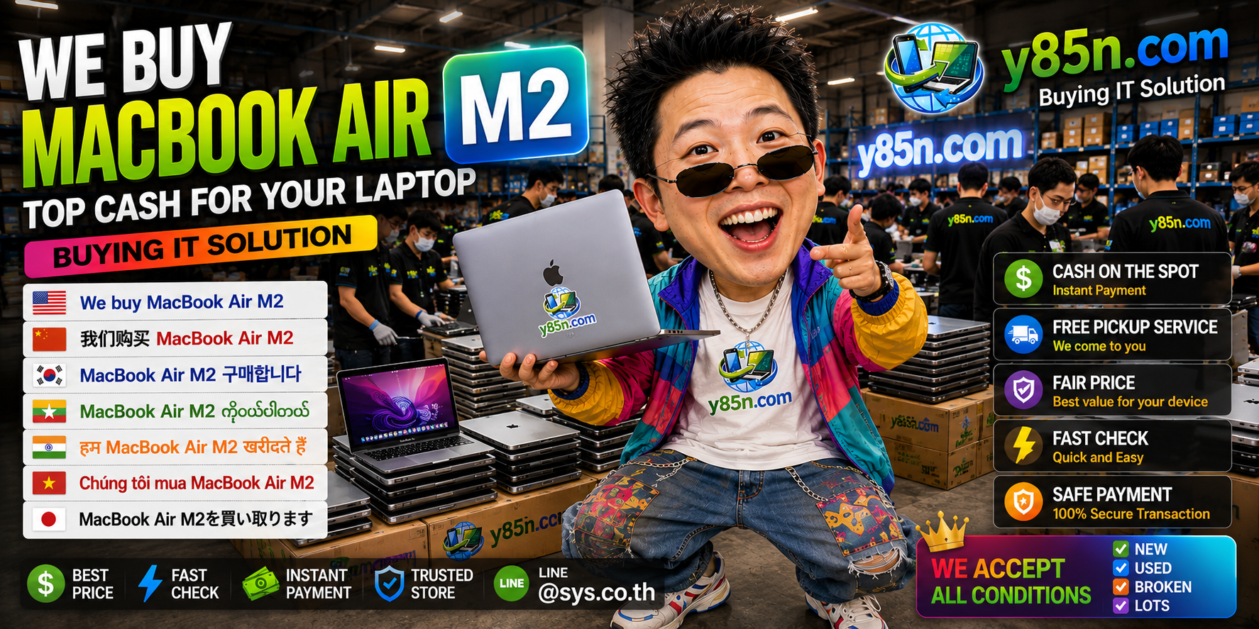 Y85N.com warehouse buying MacBook Air M2 with international seller service in Thailand