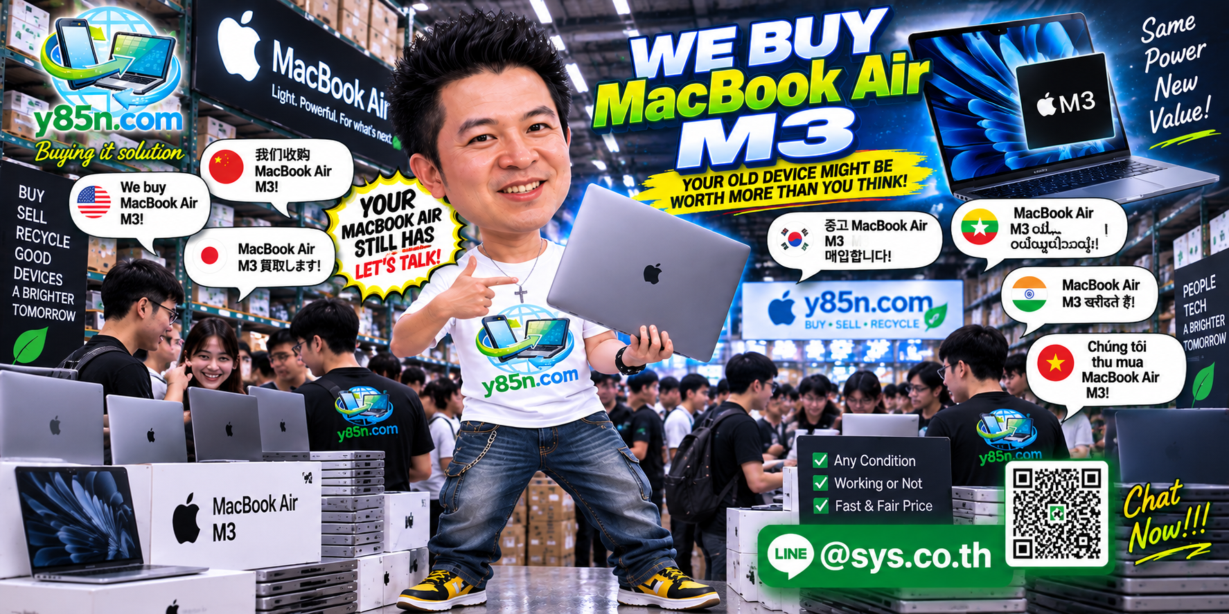 Busy Y85N.com MacBook Air M3 buying warehouse in Thailand