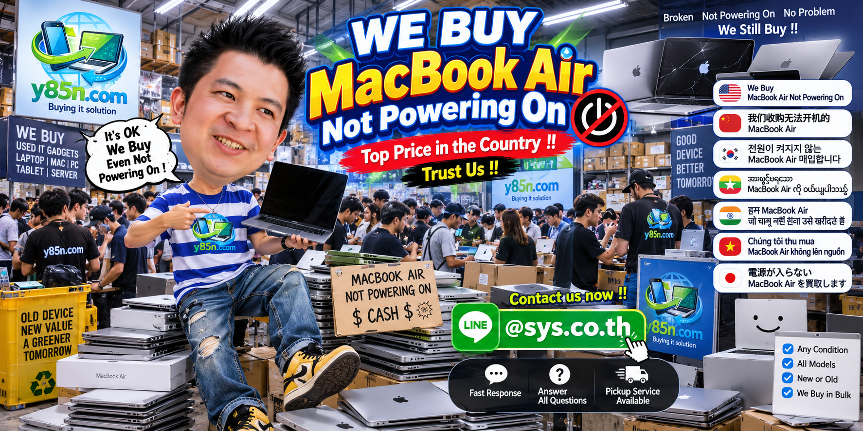 Y85N.com warehouse buying MacBook Air that does not power on and other damaged Apple devices
