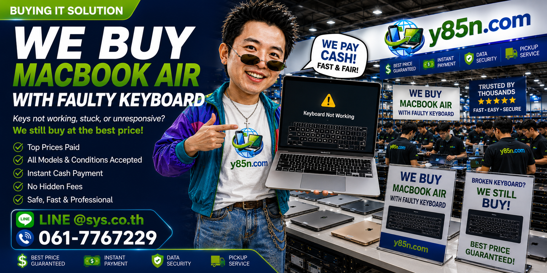 Y85N.com hero image for buying MacBook Air with faulty keyboard in Thailand