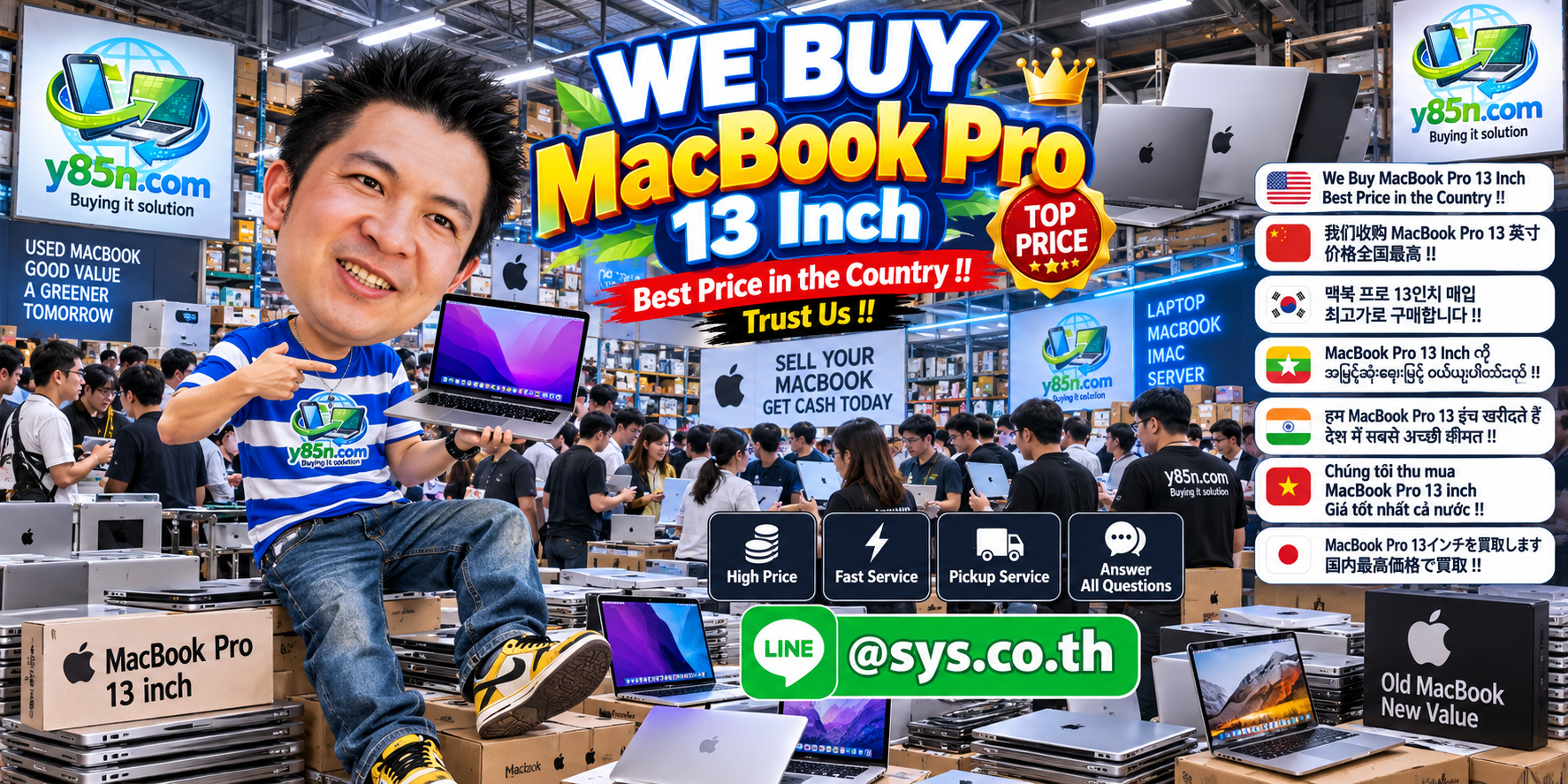Y85N.com warehouse buying MacBook Pro 13 inch computers in Thailand