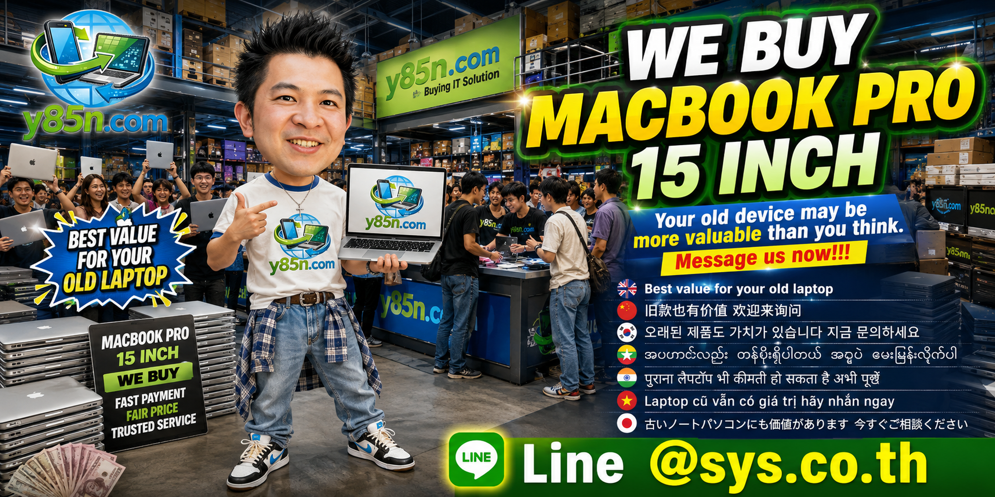 Y85N.com busy IT warehouse buying MacBook Pro 15 inch in Thailand