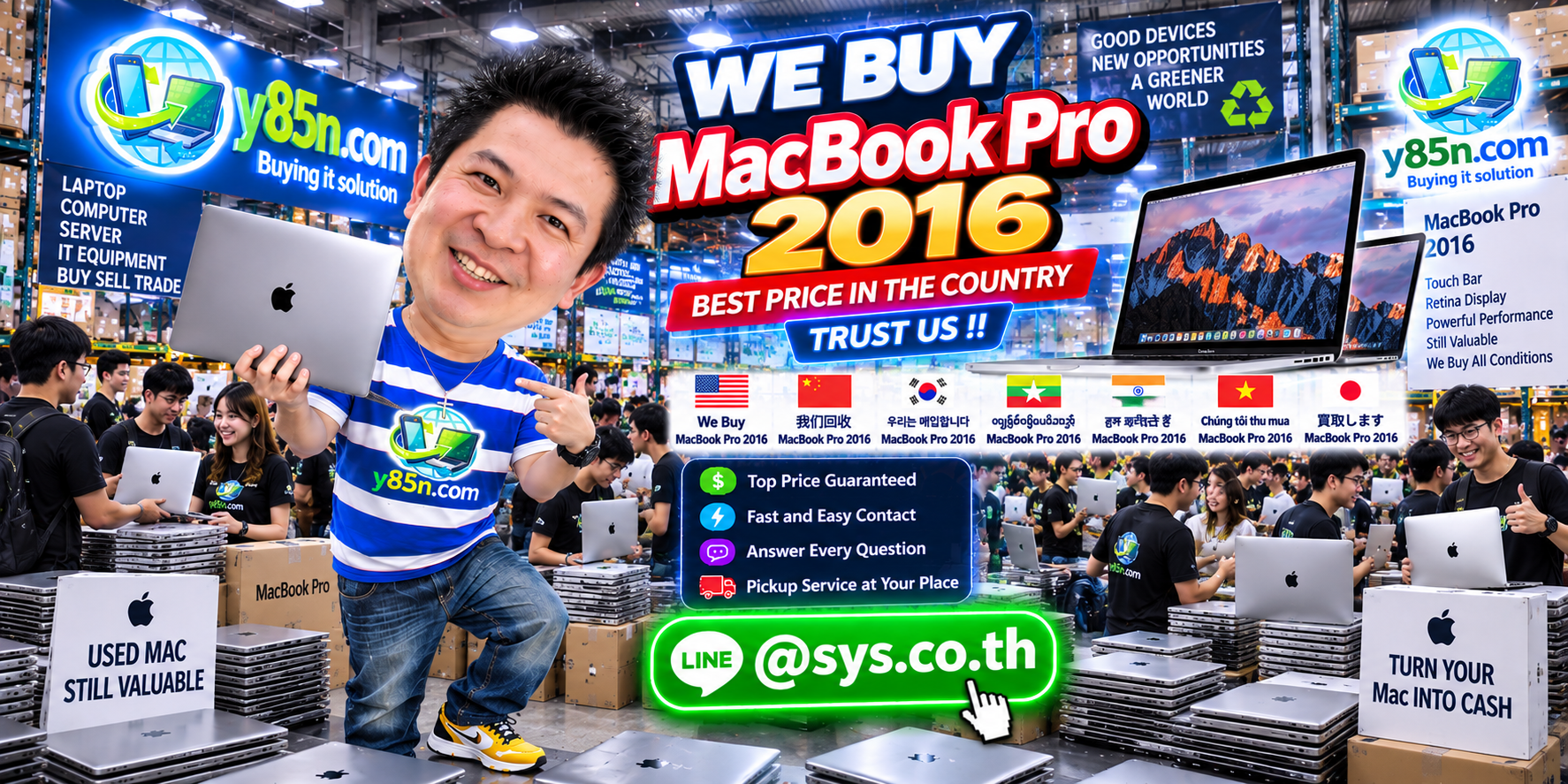 Y85N.com warehouse buying MacBook Pro 2016 computers in Thailand