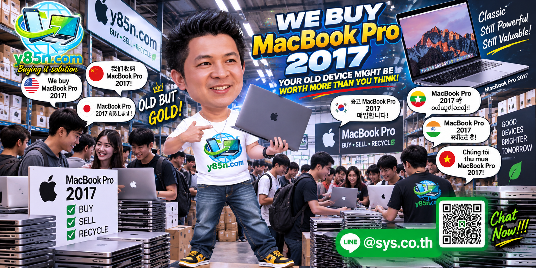 Busy Y85N.com warehouse buying MacBook Pro 2017 devices in Thailand