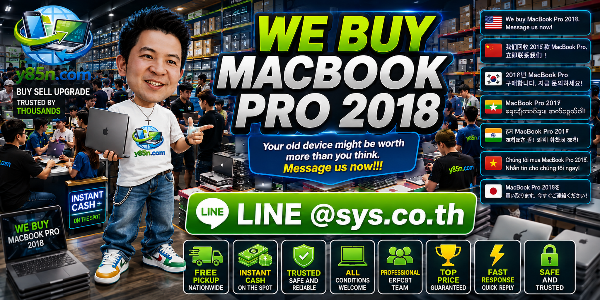 Busy Y85N.com IT warehouse buying MacBook Pro 2018 from sellers across Thailand