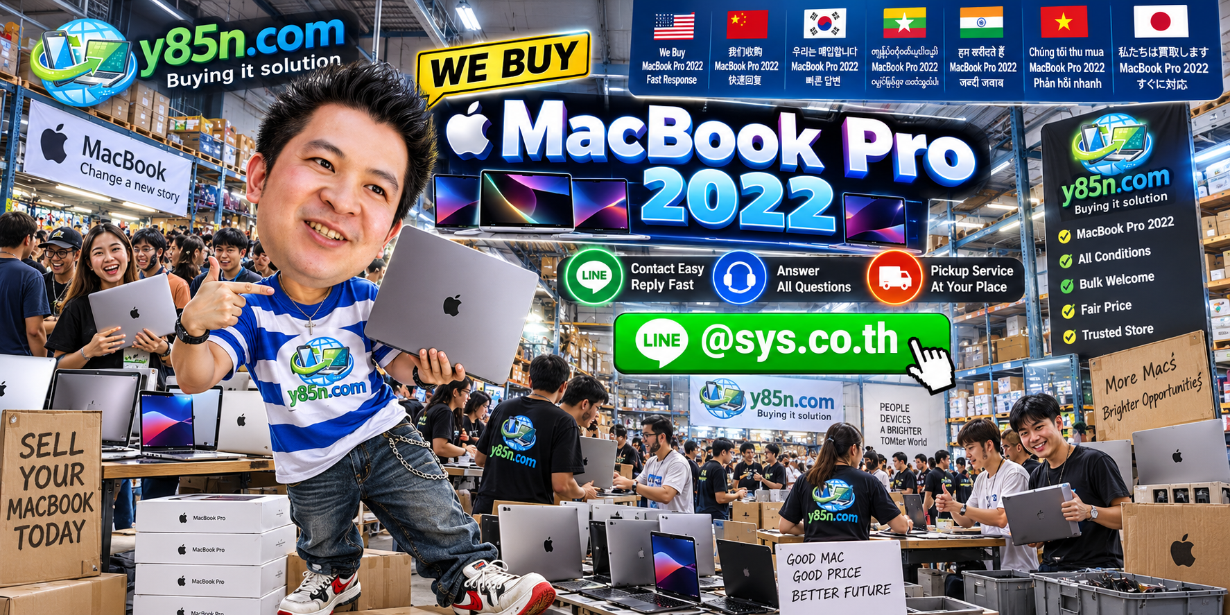Y85N.com MacBook Pro 2022 buying contact banner with LINE at sys.co.th