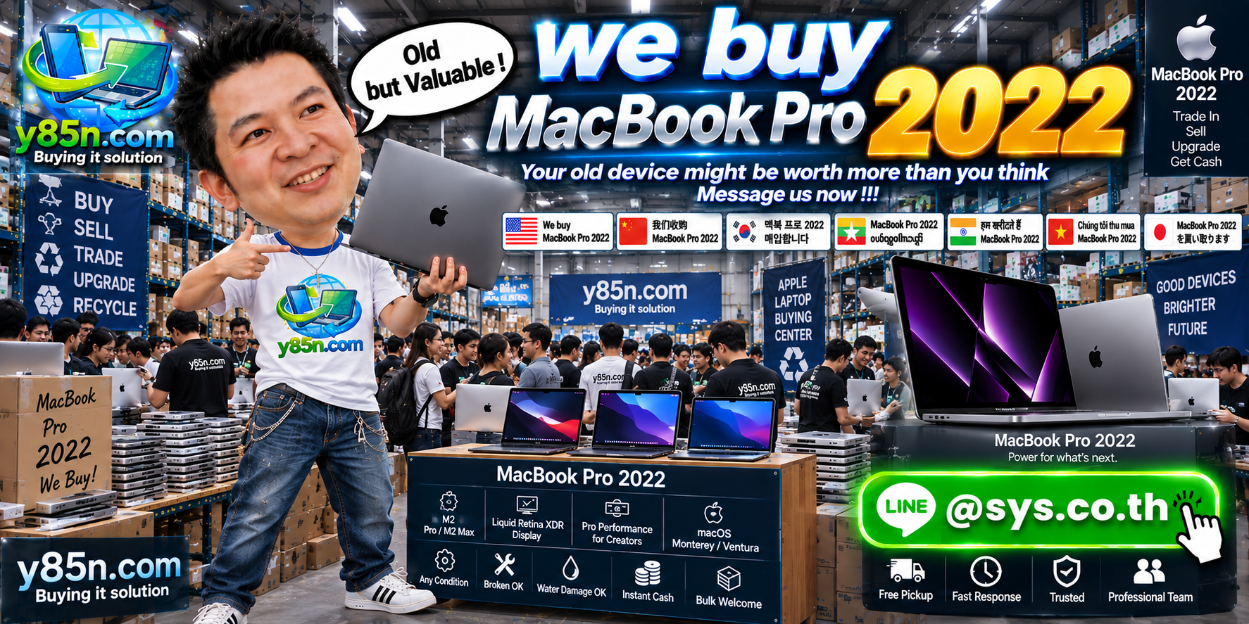 Busy Y85N.com warehouse buying MacBook Pro 2022 devices in Thailand