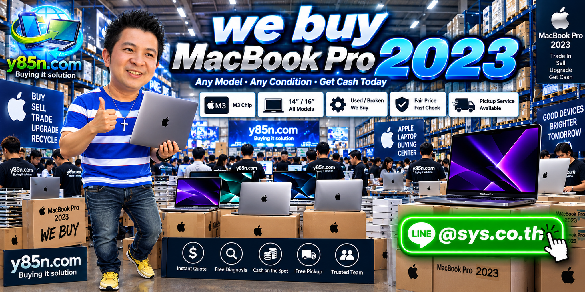 Busy Y85N.com warehouse buying MacBook Pro 2023 in Thailand