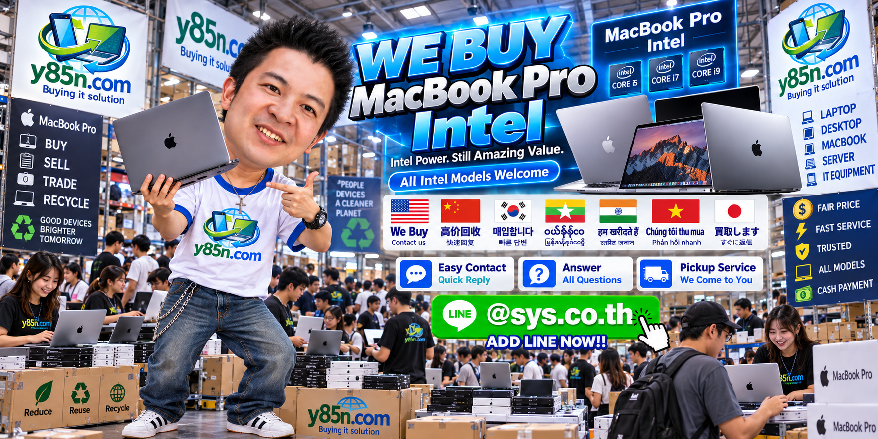Y85N.com Intel MacBook Pro contact banner with LINE at sys.co.th