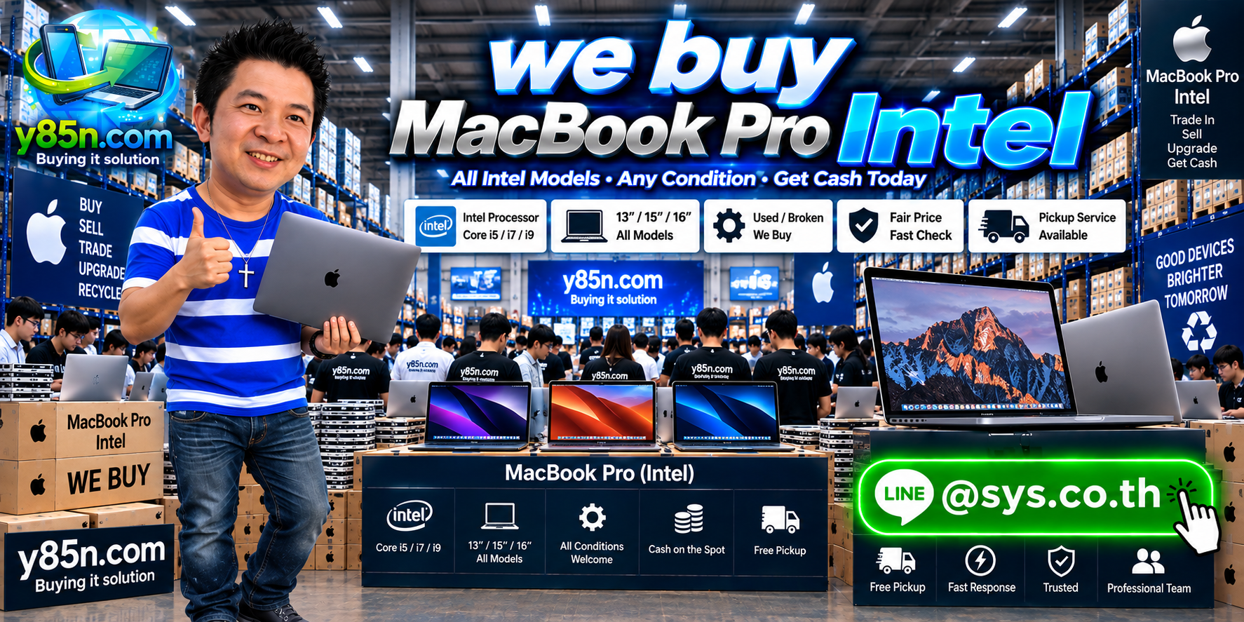 Y85N.com warehouse buying Intel MacBook Pro computers in Thailand