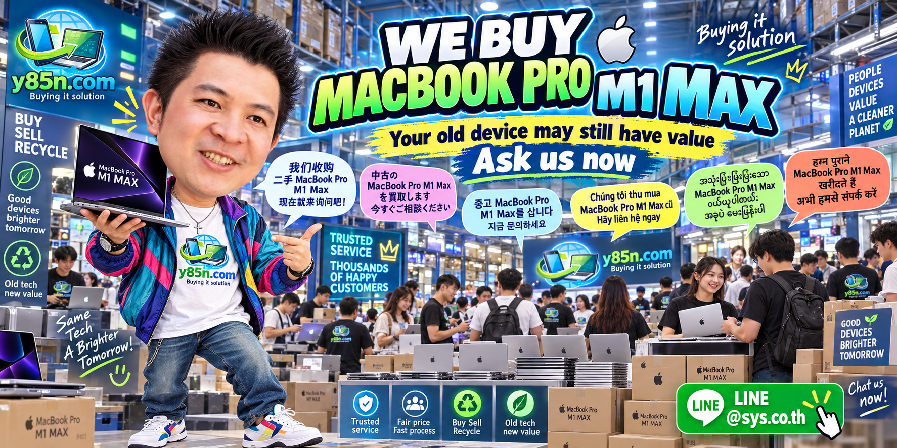Busy Y85N.com warehouse buying MacBook Pro M1 Max in Thailand