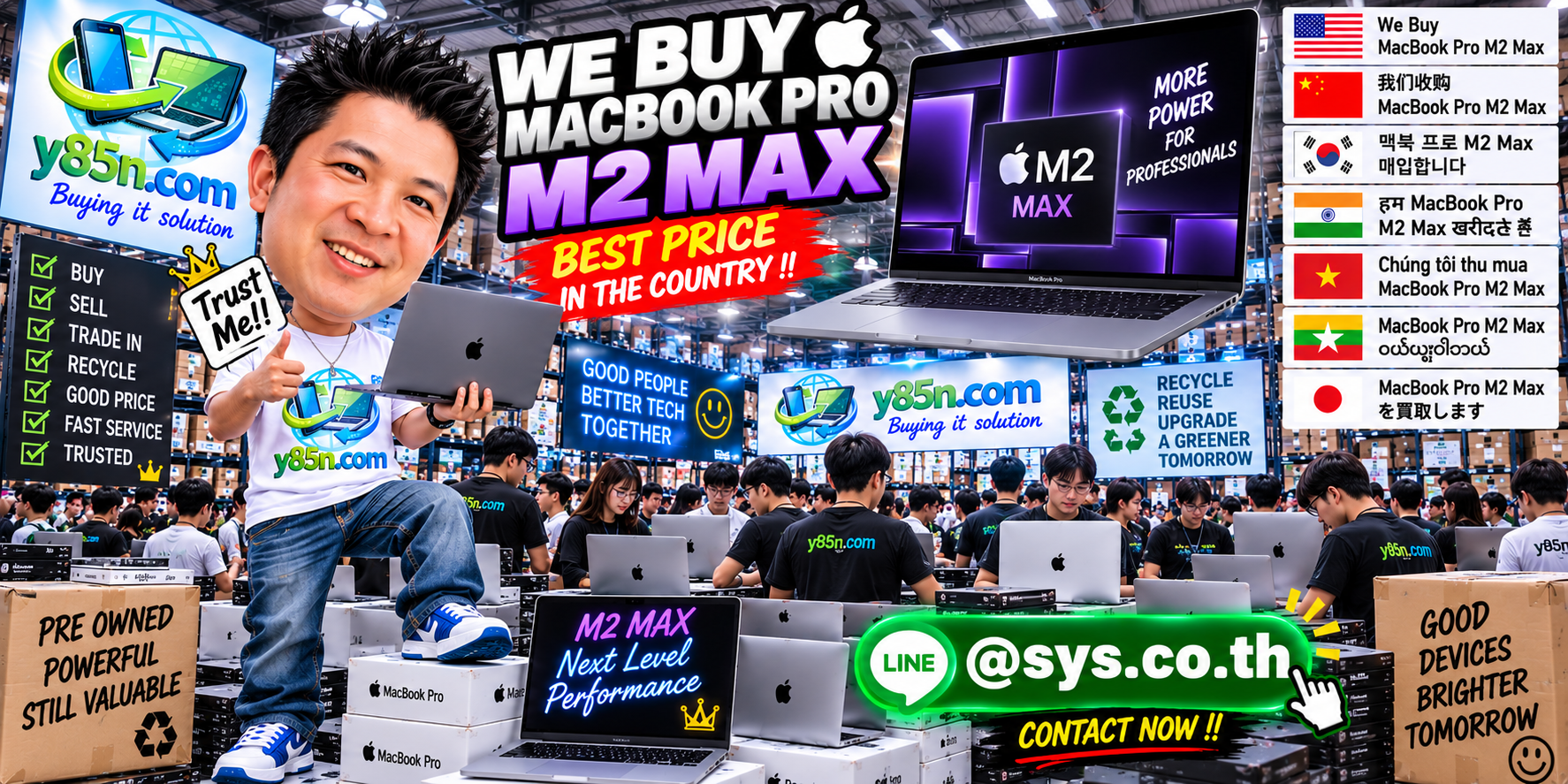 Final Y85N.com warehouse visual for MacBook Pro M2 Max buying