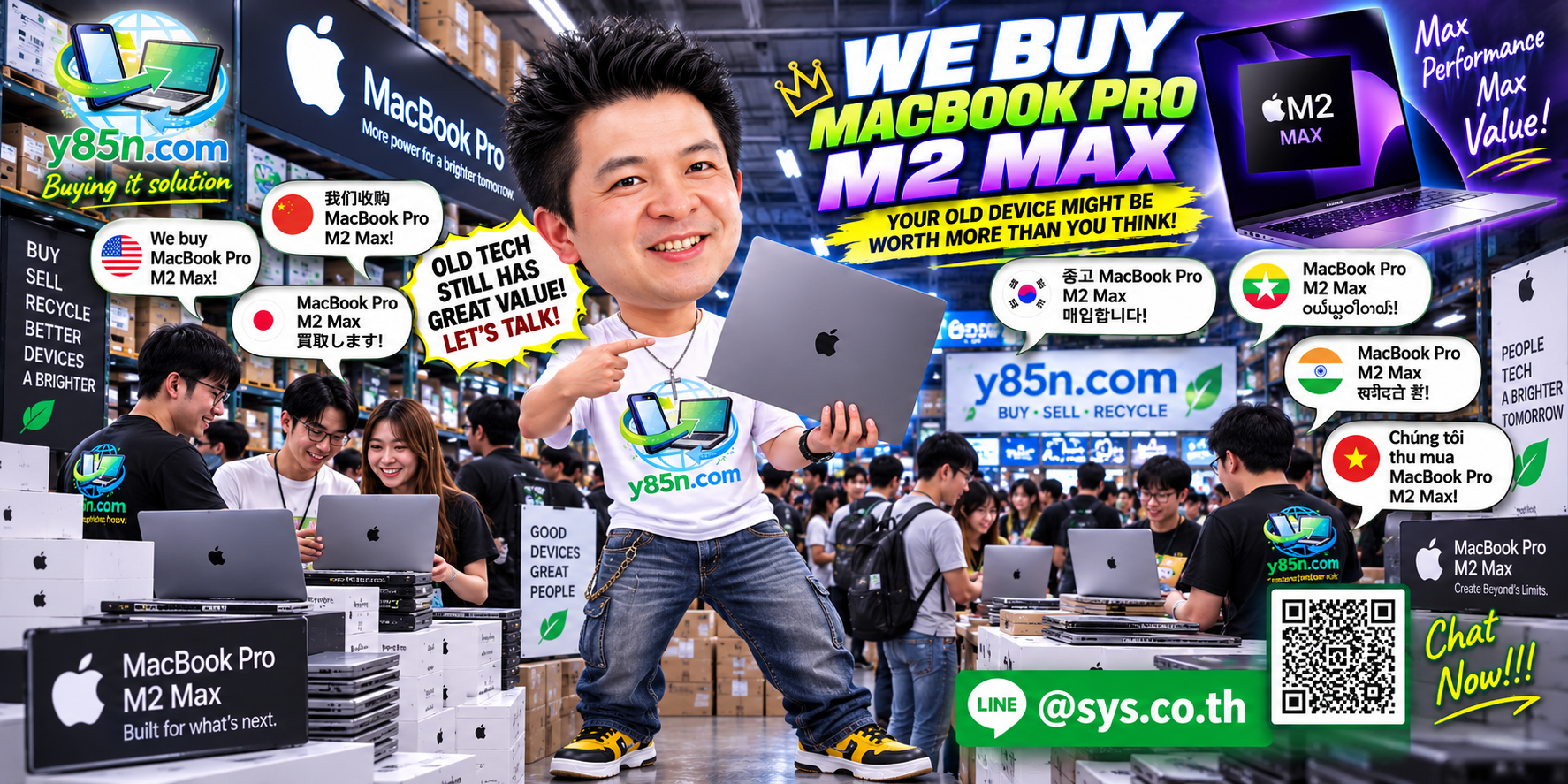 Y85N.com warehouse buying MacBook Pro M2 Max computers in Thailand