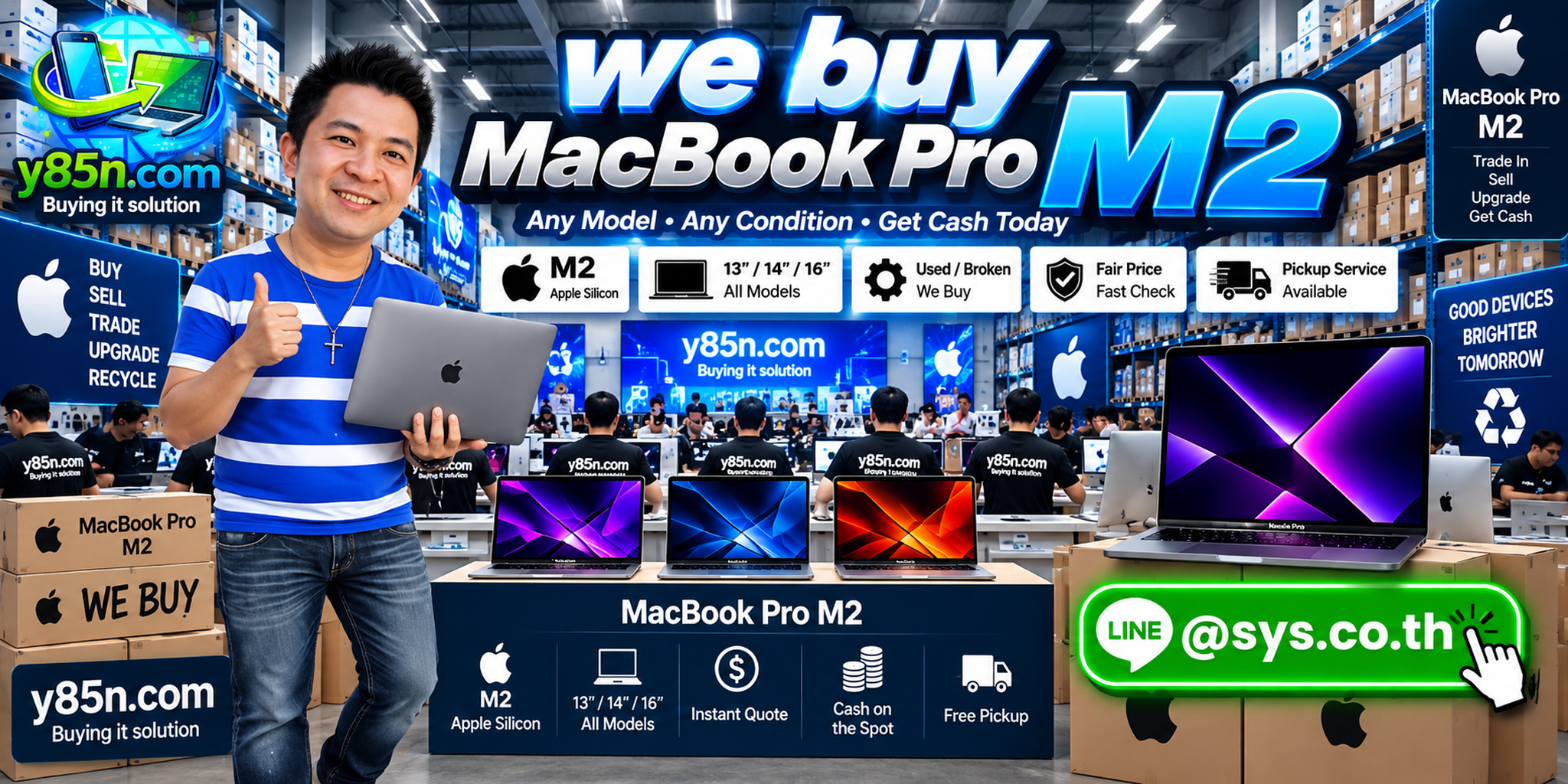 Y85N.com warehouse handling MacBook Pro M2 and mixed used computer inventories