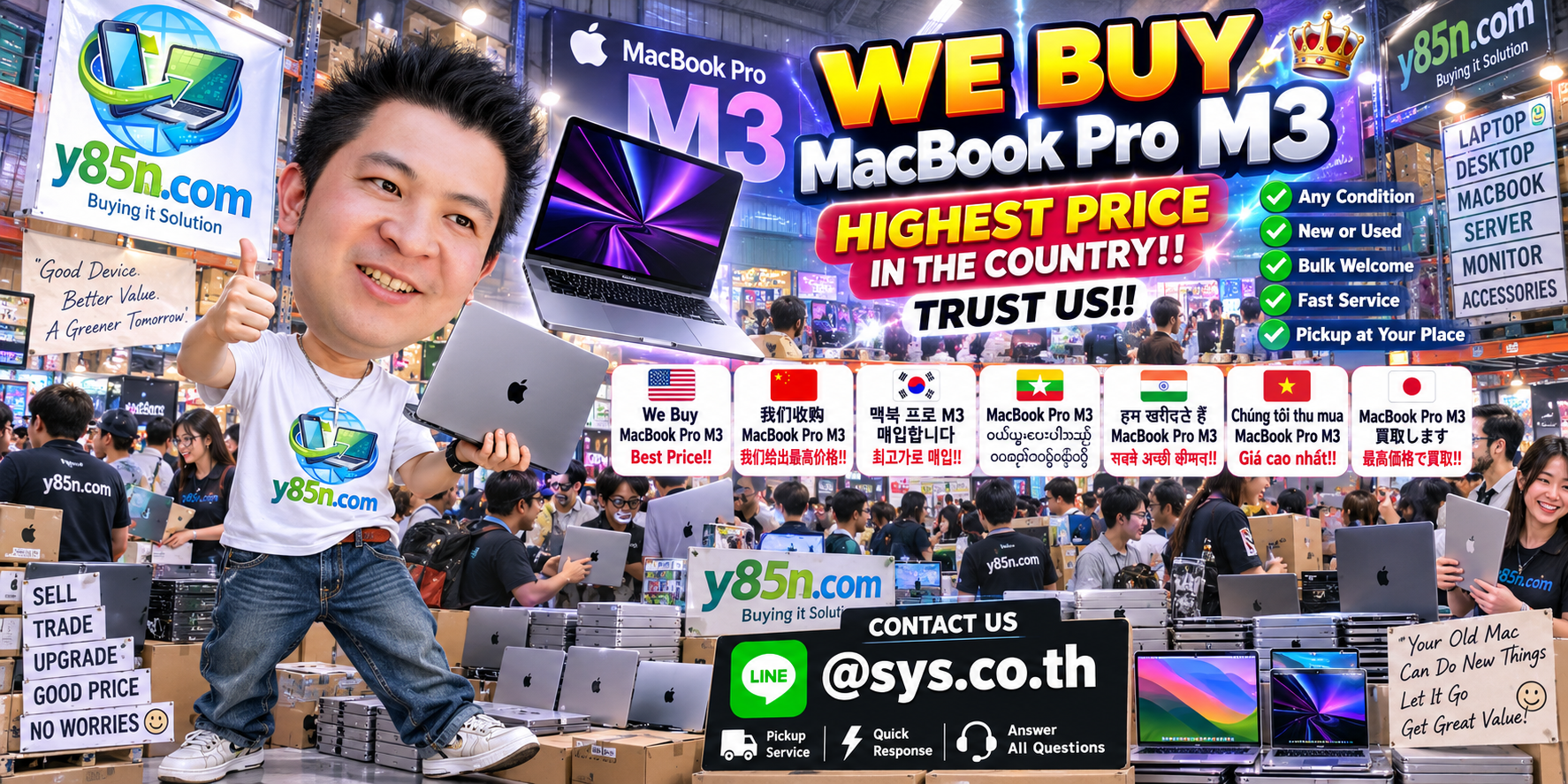 Y85N.com warehouse buying MacBook Pro M3 from sellers across Thailand