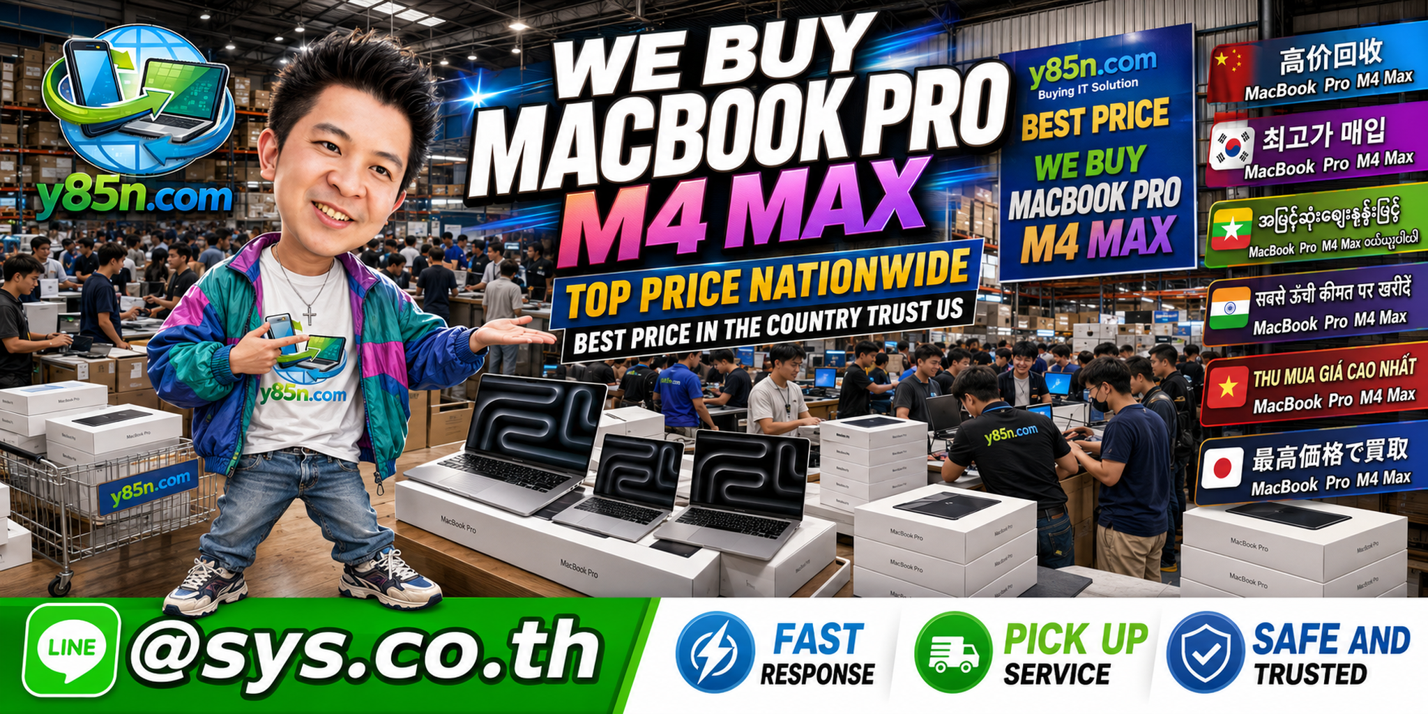 Busy Y85N.com warehouse for MacBook Pro M4 Max buying in Thailand