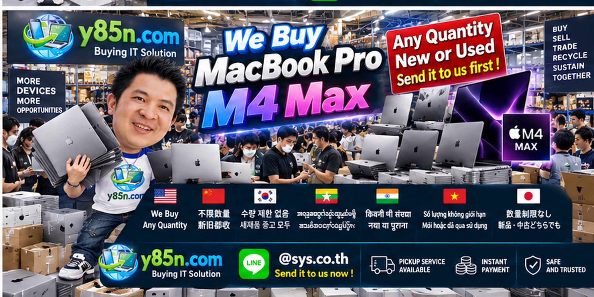Y85N.com MacBook Pro M4 Max buying warehouse with customers and professional staff
