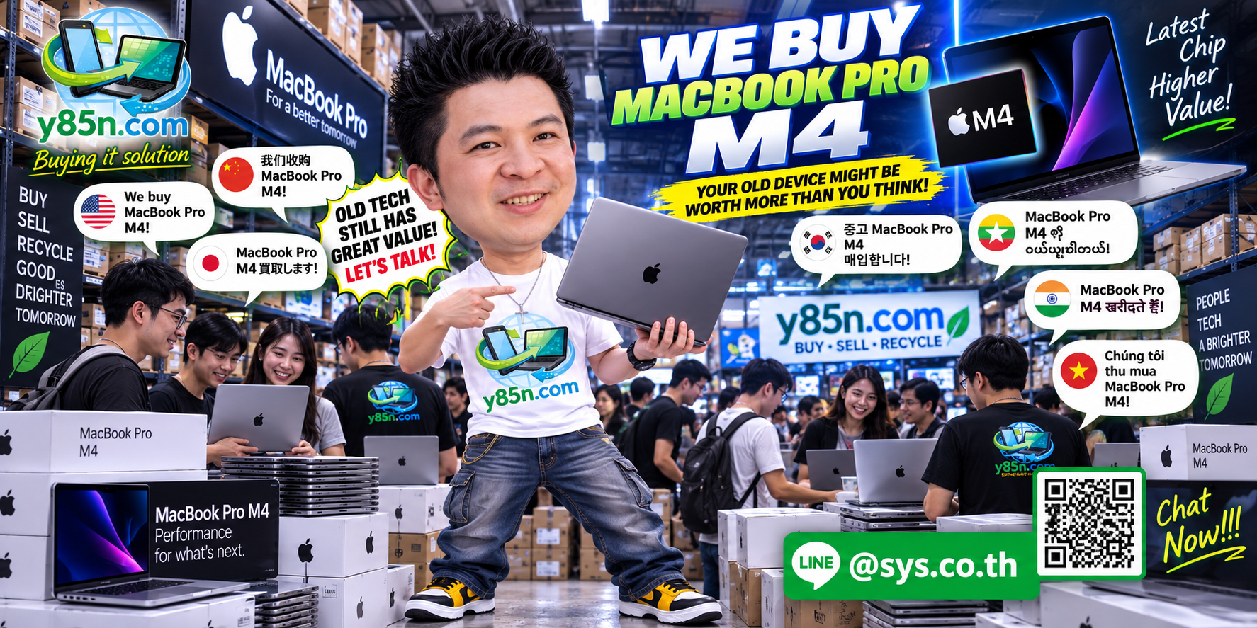 Y85N.com warehouse buying MacBook Pro M4 computers in Thailand