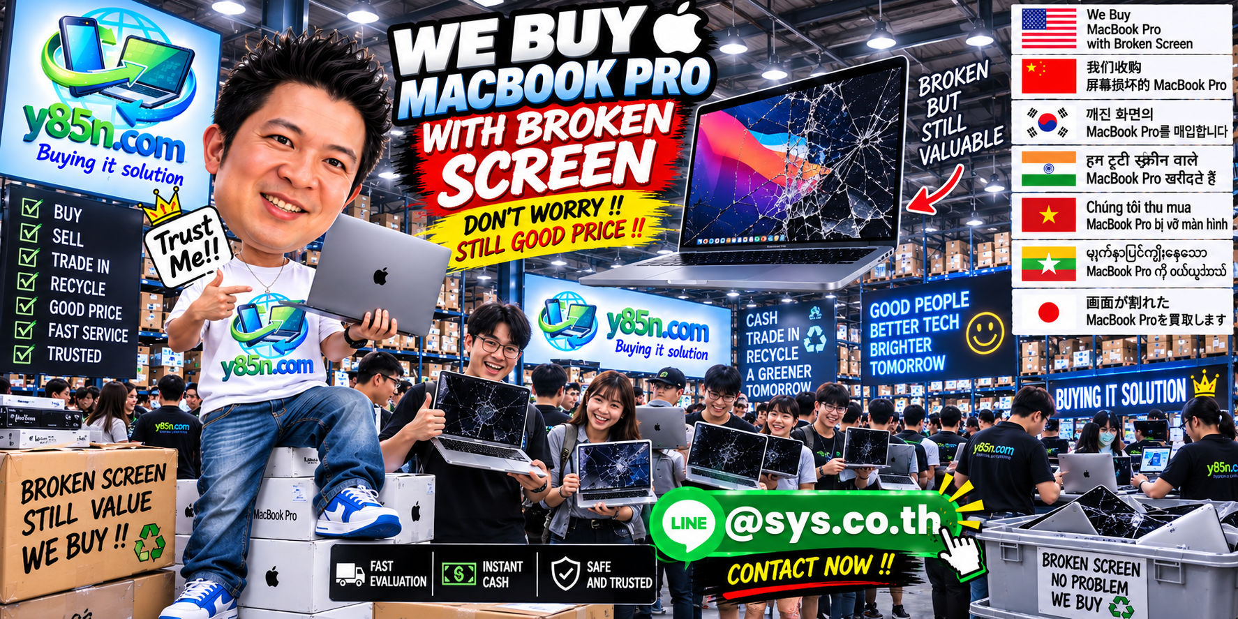 Y85N.com buys MacBook Pro with broken screen across Thailand