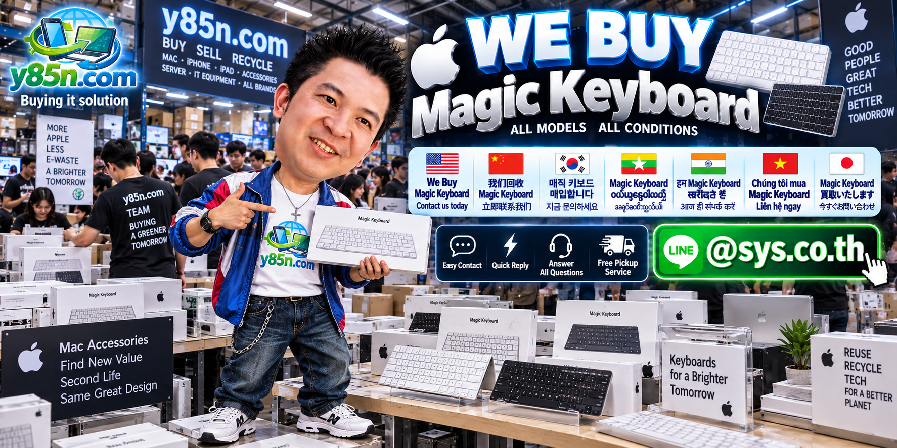 Y85N.com Magic Keyboard buying contact banner with LINE at sys.co.th