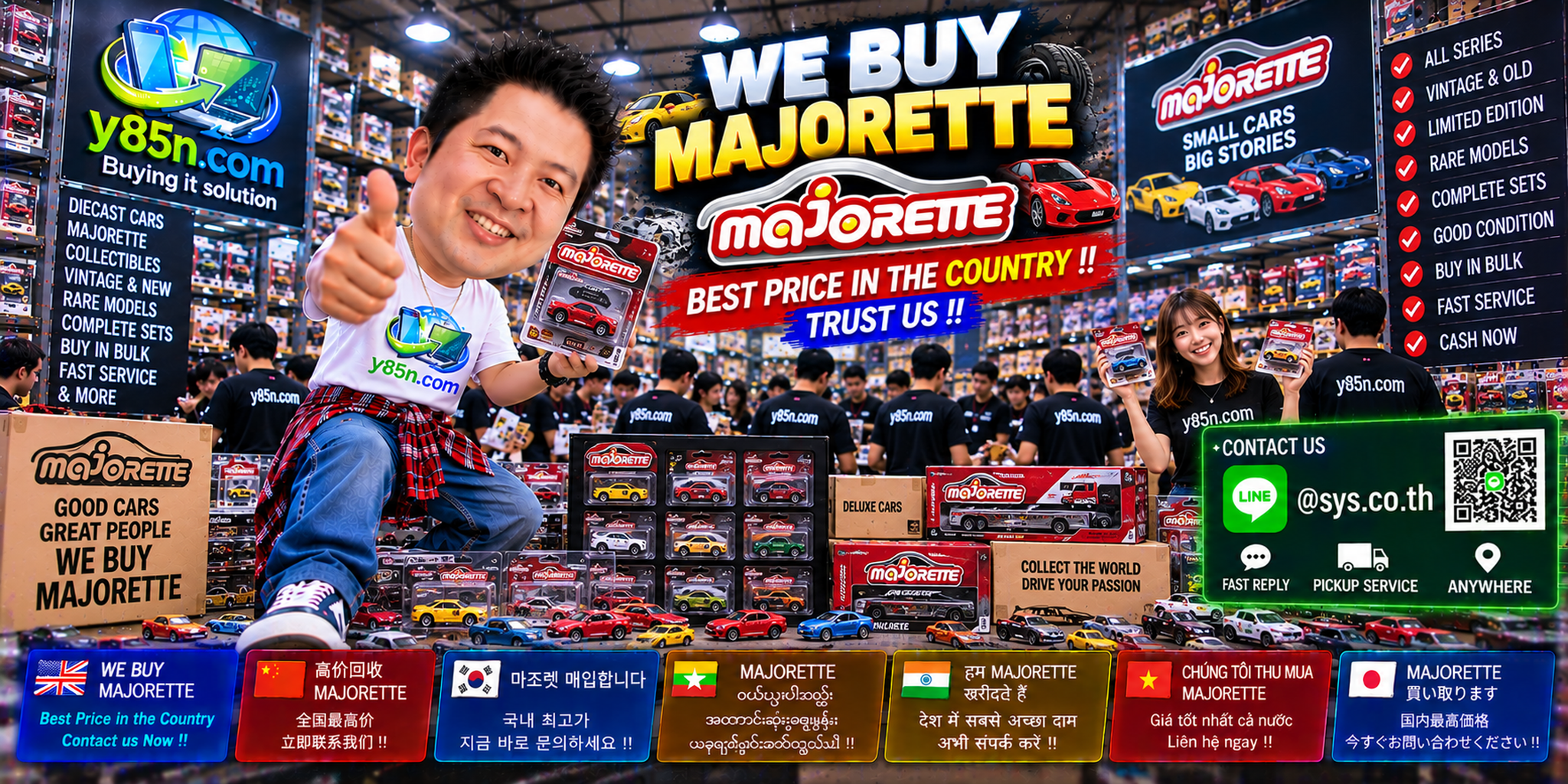 Y85N.com warehouse buying used Majorette diecast cars with international seller support