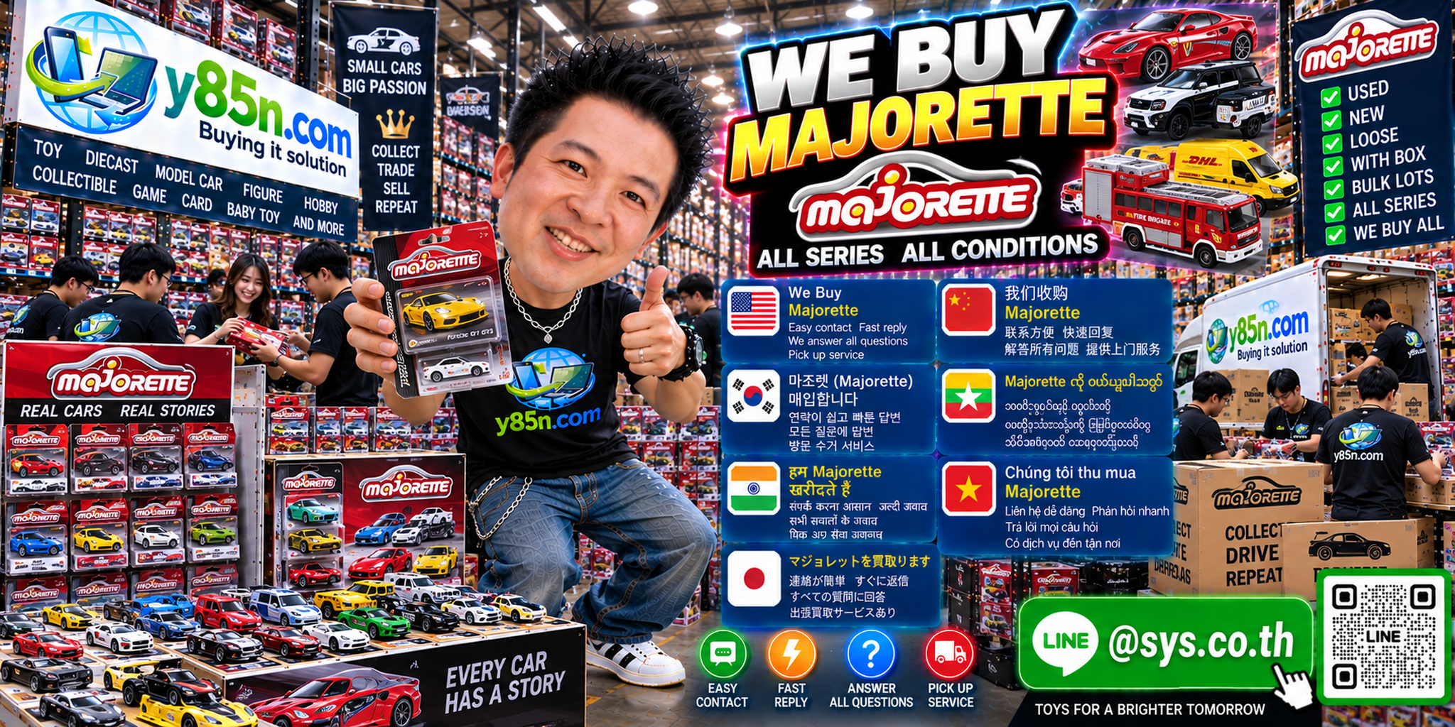 Y85N.com Majorette buying service contact banner with LINE at sys.co.th