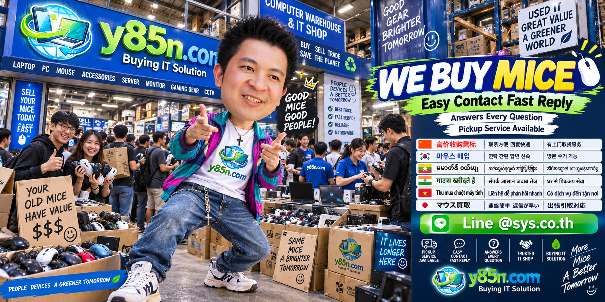 Y85N.com computer mice buying service contact banner with LINE at sys.co.th