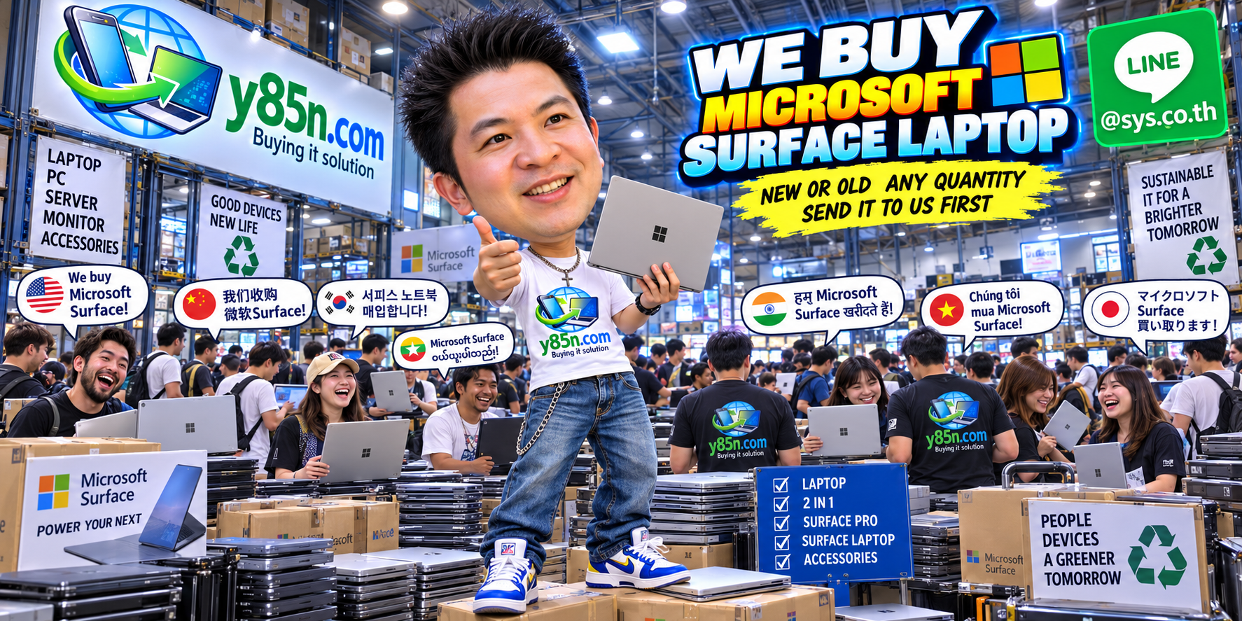Microsoft Surface Laptop devices being evaluated at the Y85N.com IT warehouse