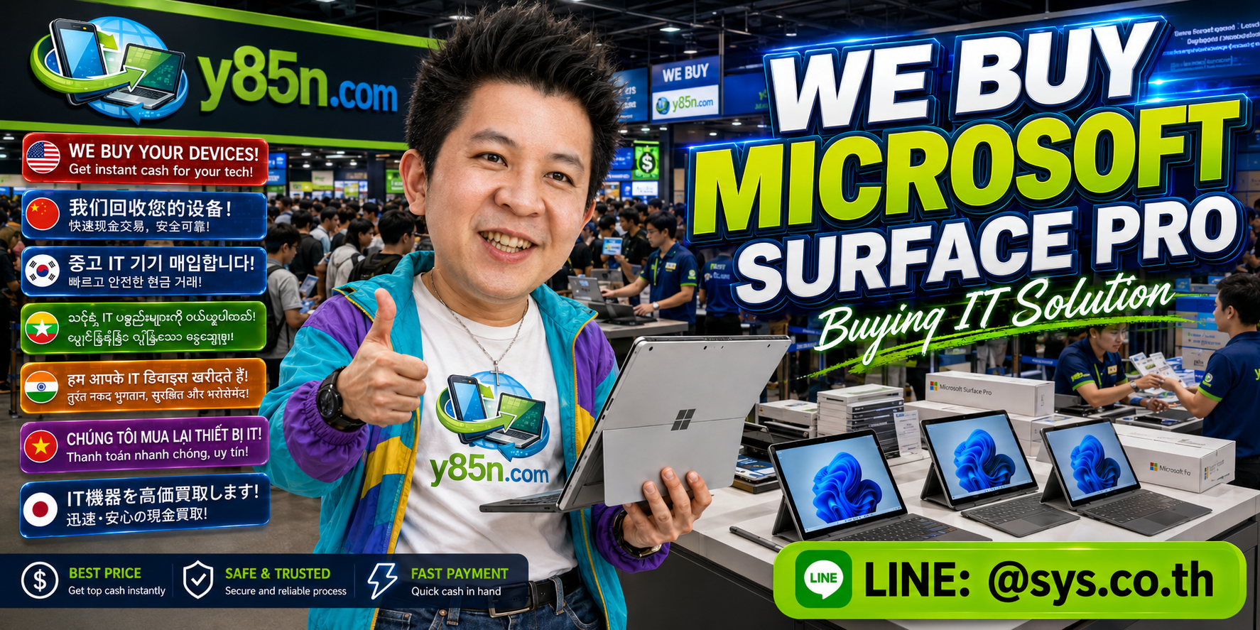 Y85N.com warehouse buying used and bulk Microsoft Surface Pro devices in Thailand