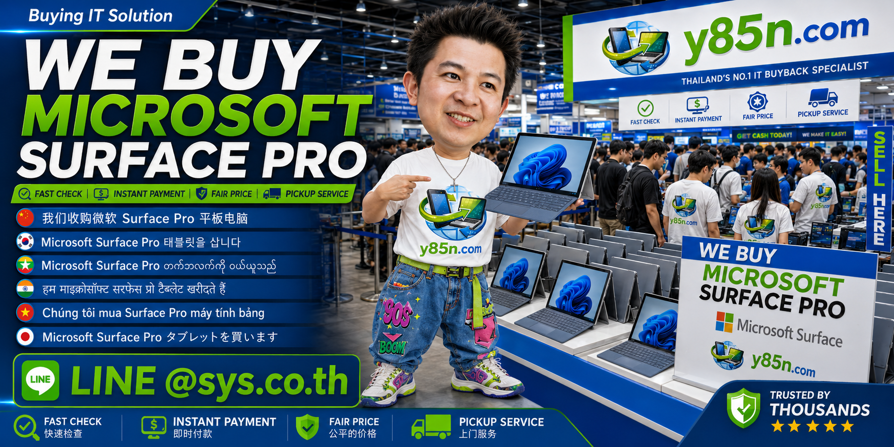 Y85N.com Microsoft Surface Pro contact banner with LINE sys.co.th
