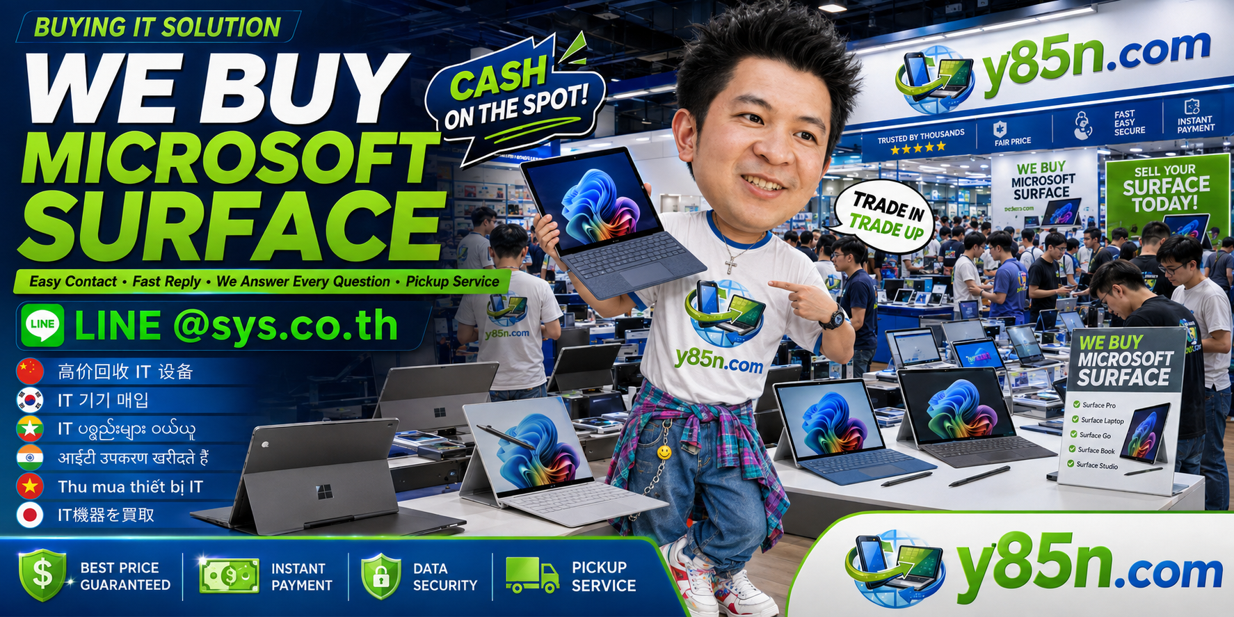 Y85N.com Microsoft Surface  buying contact banner with LINE at sys.co.th