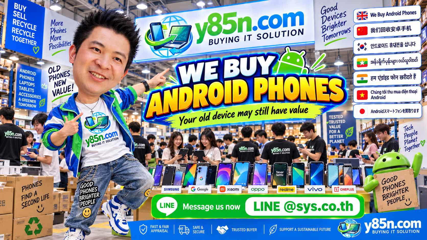 Busy Y85N.com warehouse buying Android mobile phones in Thailand