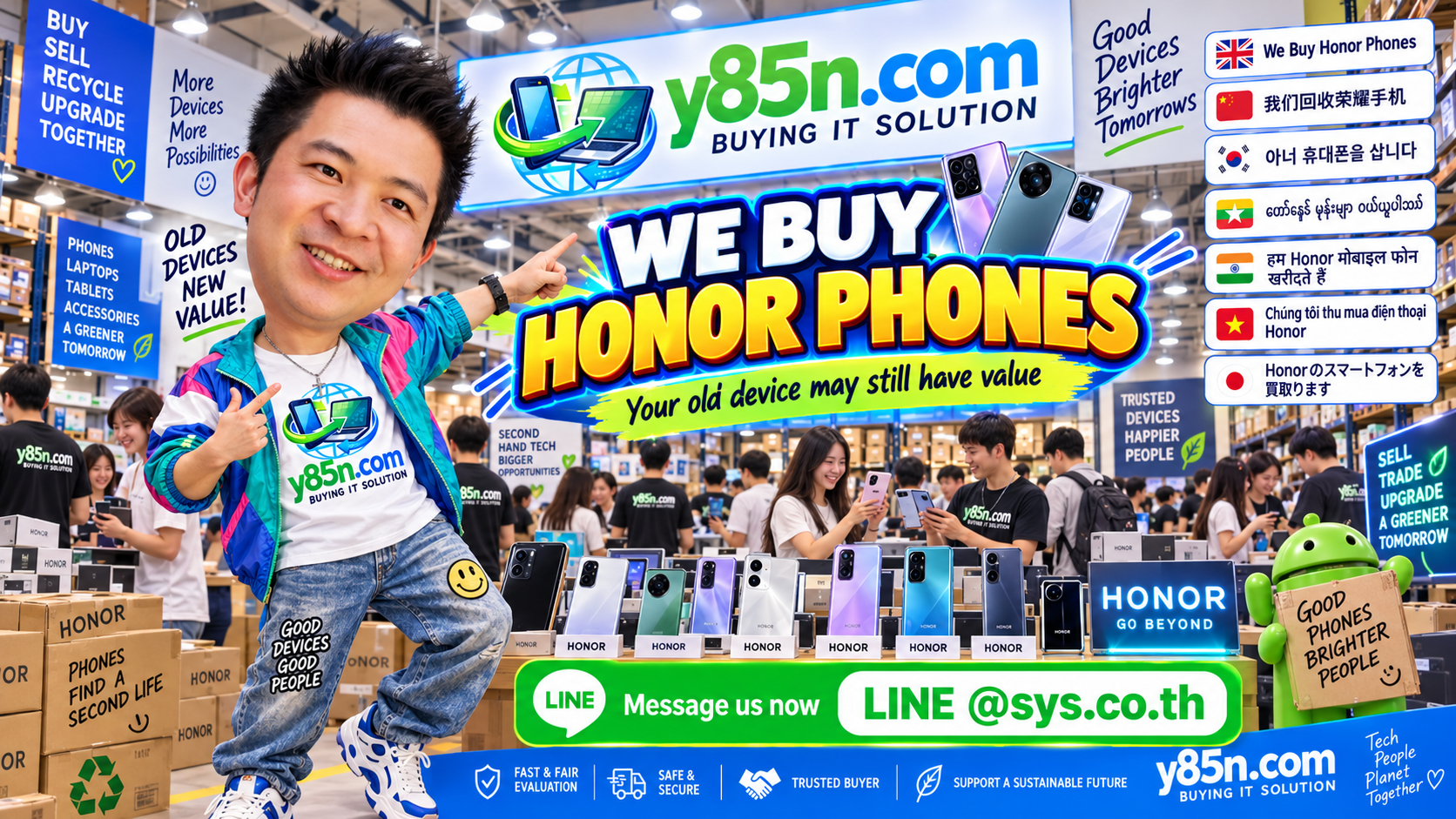 Busy Y85N.com warehouse buying HONOR mobile phones in Thailand