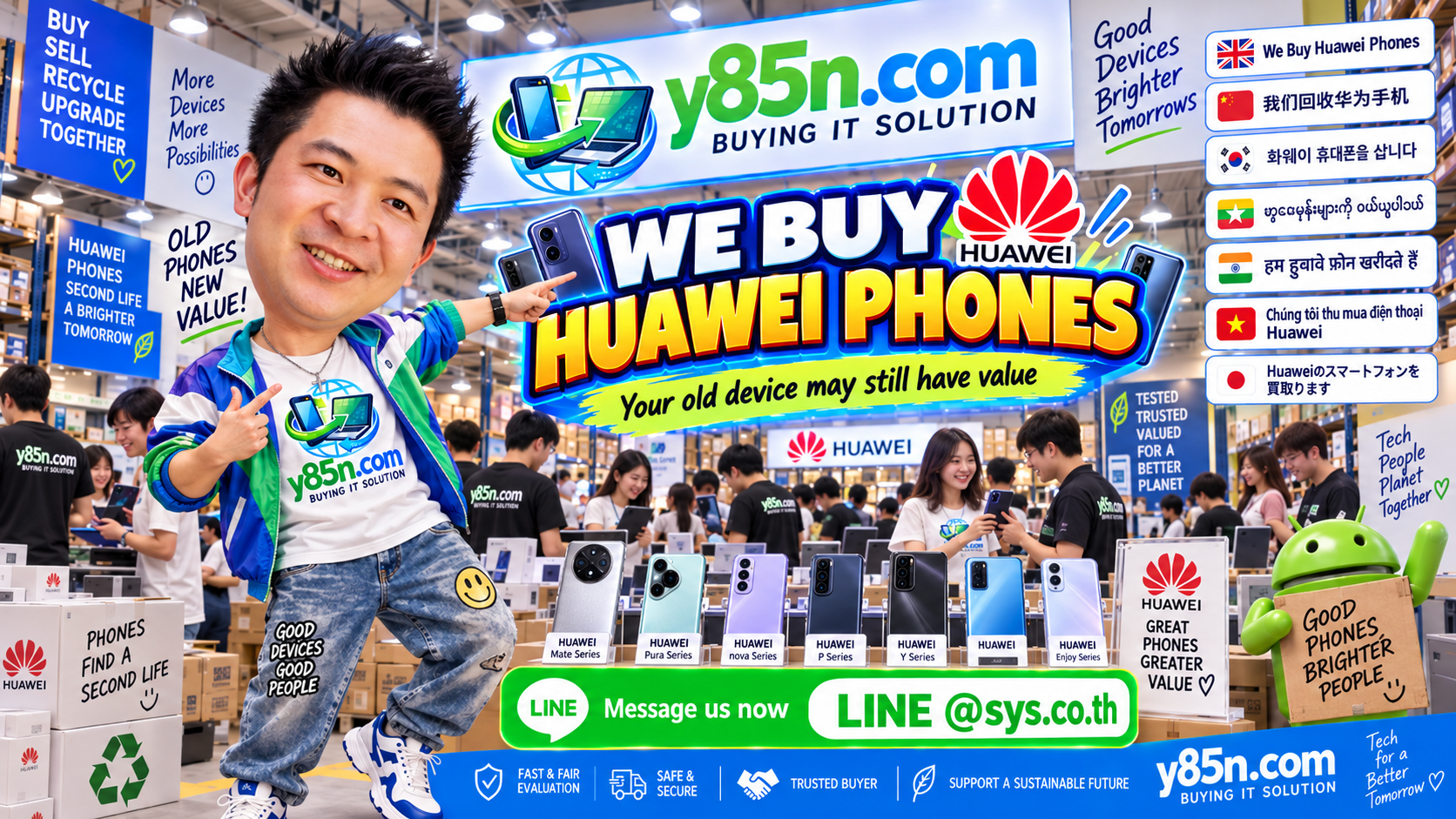 Busy Y85N.com warehouse buying HUAWEI mobile phones in Thailand